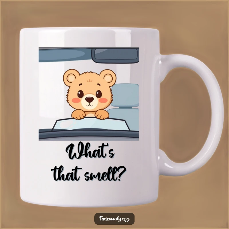Funny Bear Cub Taxi Mug: Curious Cub's Adventure Gift for Nature and Humor Lovers