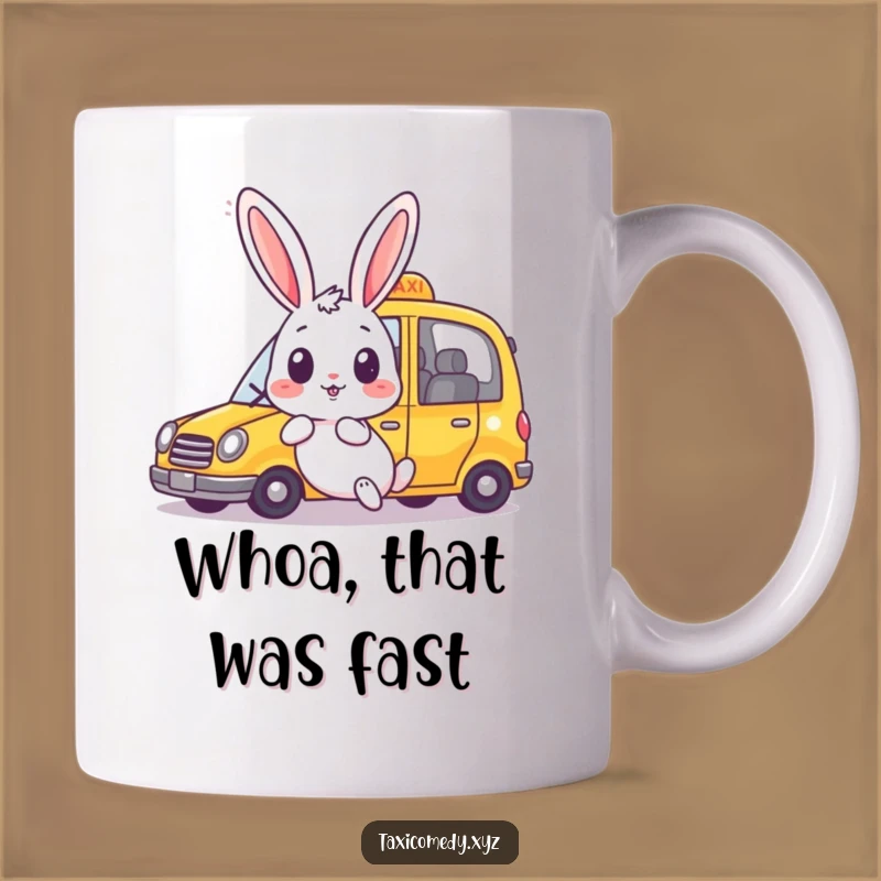 Funny Rabbit Taxi Mug: Surprised Bunny, Hilarious Commuter Gift
