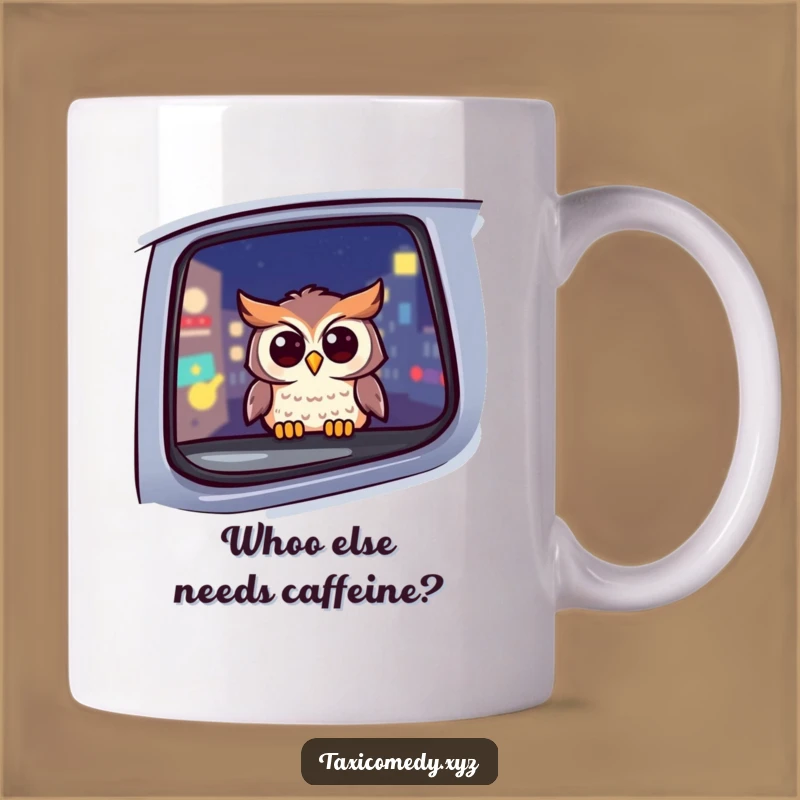Funny Taxi Owl Night Mug: A Cheerful Bird's Ride, Perfect Gift for Owl Lovers