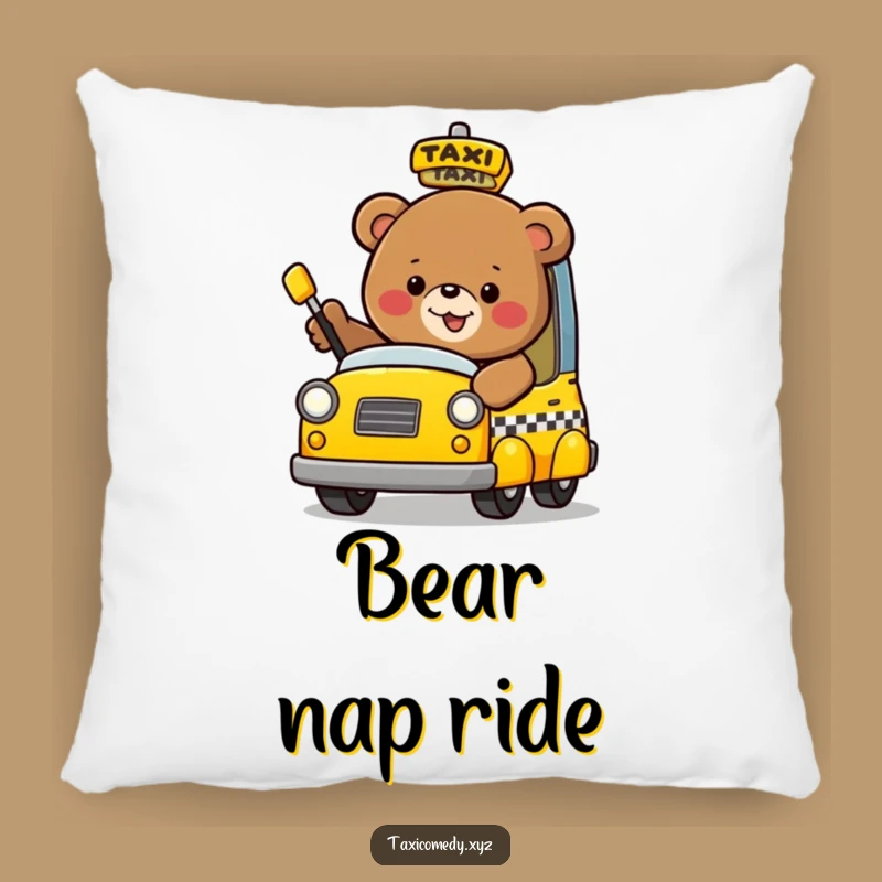 Funny Bear Taxi Pillow: Snuggle Up with Comfort and Hilarious Art