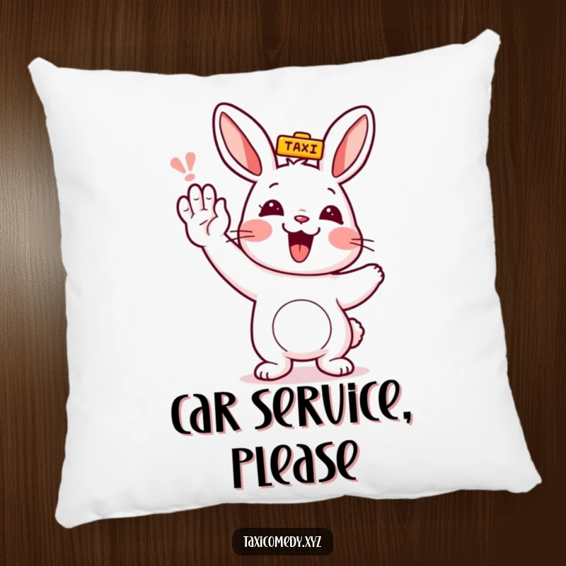 Funny rabbit character humorously hailing a taxi, designed for a comfy and amusing living space.