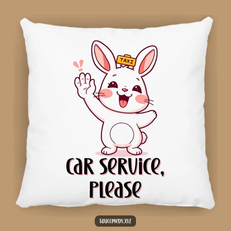 Funny Rabbit Hailing Taxi Pillow - Cozy Humorous Accent for Comfy Lounges