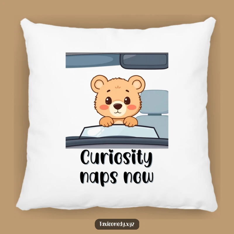 Funny Bear Cub Taxi Pillow: Cozy Cushion with Curious Cub's Taxi Adventure
