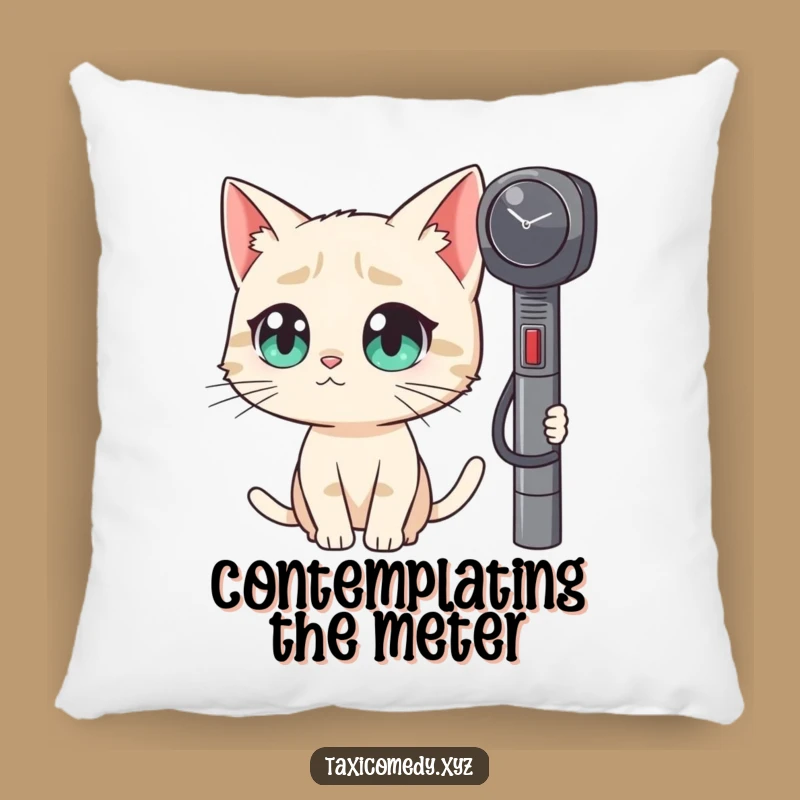 Funny Cat Taxi Meter Pillow - Comforting Humorous Home Decor Gift