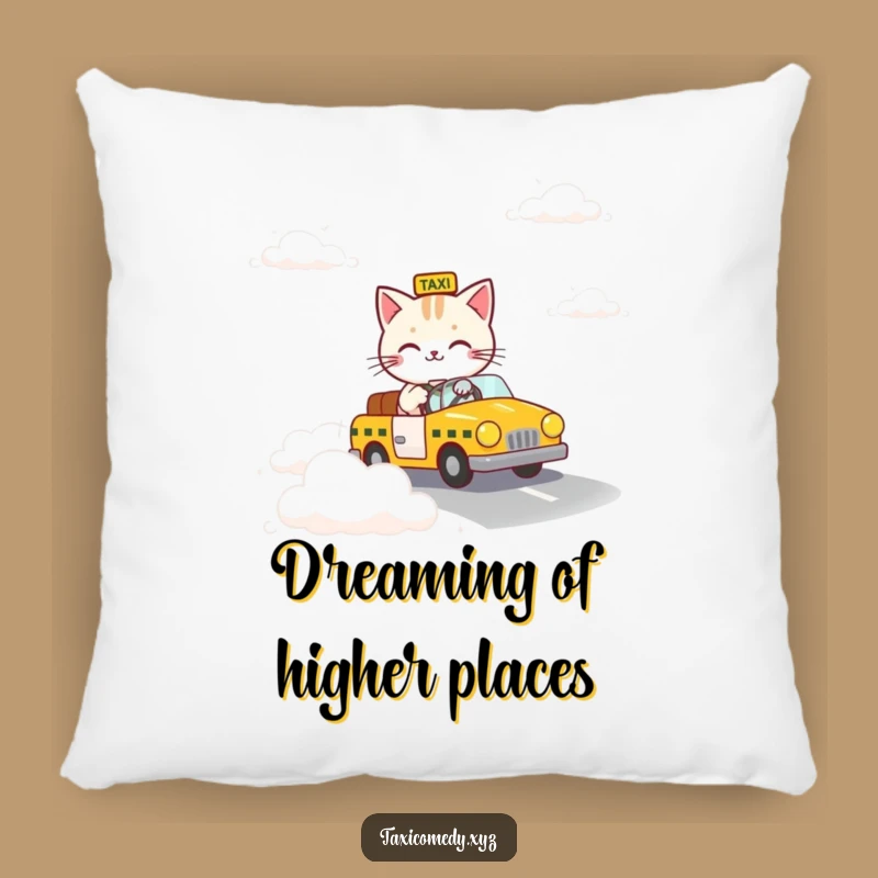 Funny Cloud Taxi Cat Pillow - Cozy Surreal Feline Comfort Decor