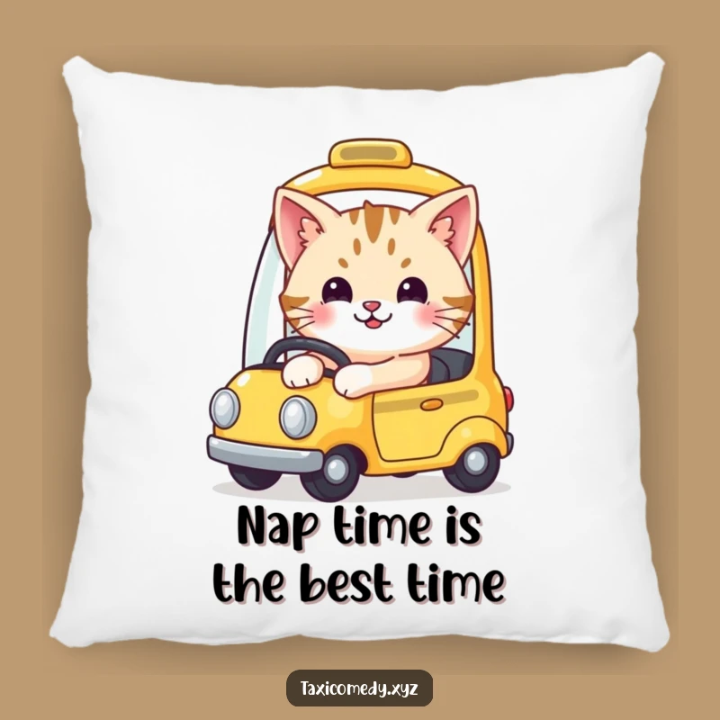Funny Cute Cat Taxi Pillow - Cozy & Hilarious Driving Feline Decor