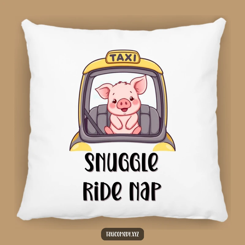 Funny Pillow: Piglet in Taxi - Cozy & Cute Comfort, Unique Gift