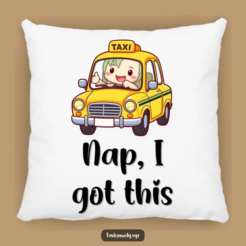 Funny Taxi Driver Pillow: Cheerful Cabbie Thumbs Up, Comfy & Humorous Ride Decor Gift