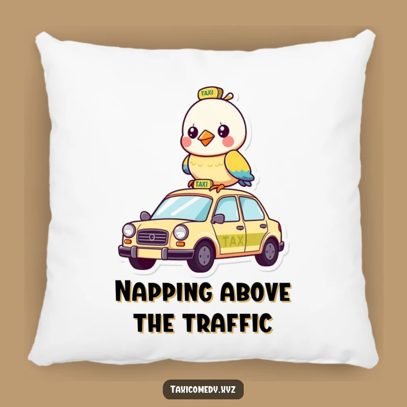 Funny Bird Taxi Pillow: Snuggle Up with Adorable and Amusing Character Decor