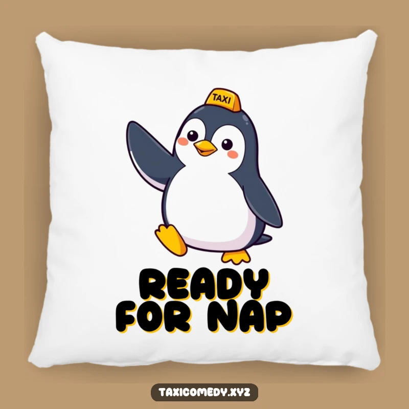 Cozy Funny Penguin Taxi Pillow - Soft Cushion with Bird Hitchhiker, Comfy Humorous Gift Decor