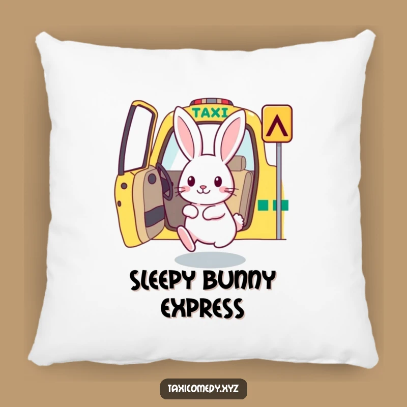 Funny Rabbit Taxi Pillow: Snuggle Up with Comfort and Eager Humor