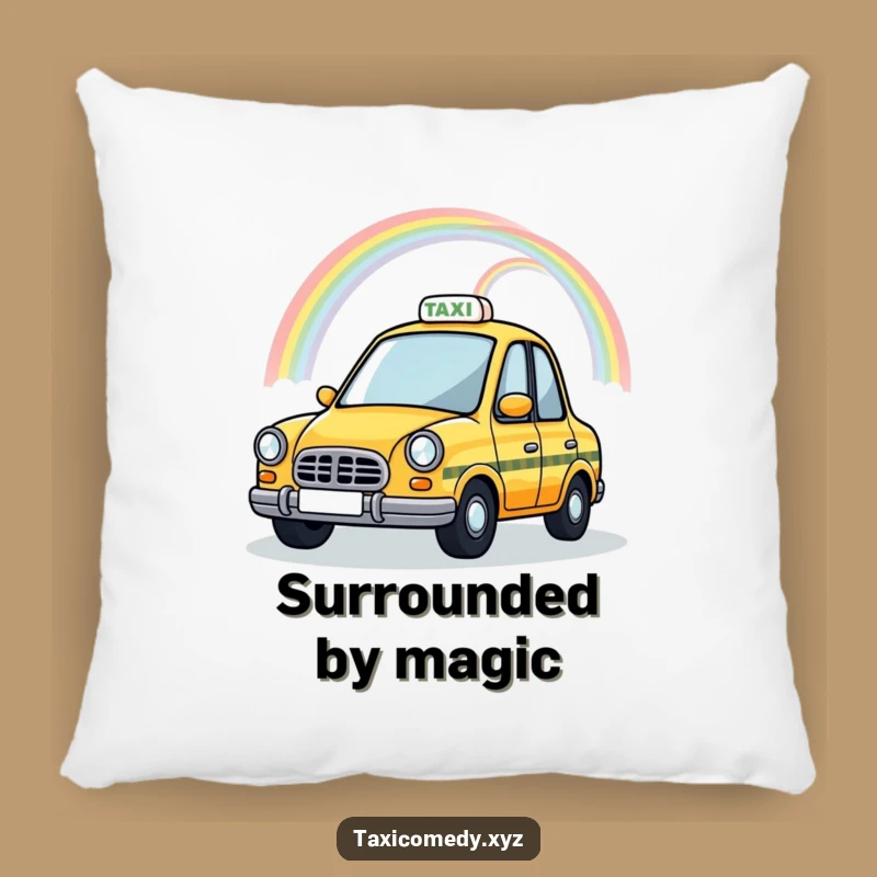 Funny Magical Taxi Pillow: Rainbow Cab, Comfy & Whimsical Ride Decor Gift