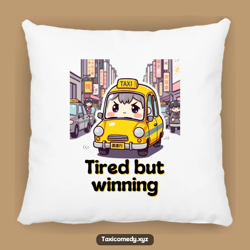 Funny Determined Taxi Pillow: Cab Navigating Streets, Comfy & Humorous City Decor Gift