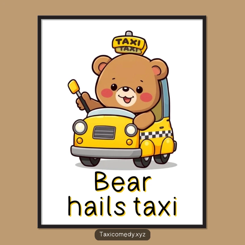 Funny Bear Taxi Digital Print: Instant Whimsy for Your Walls