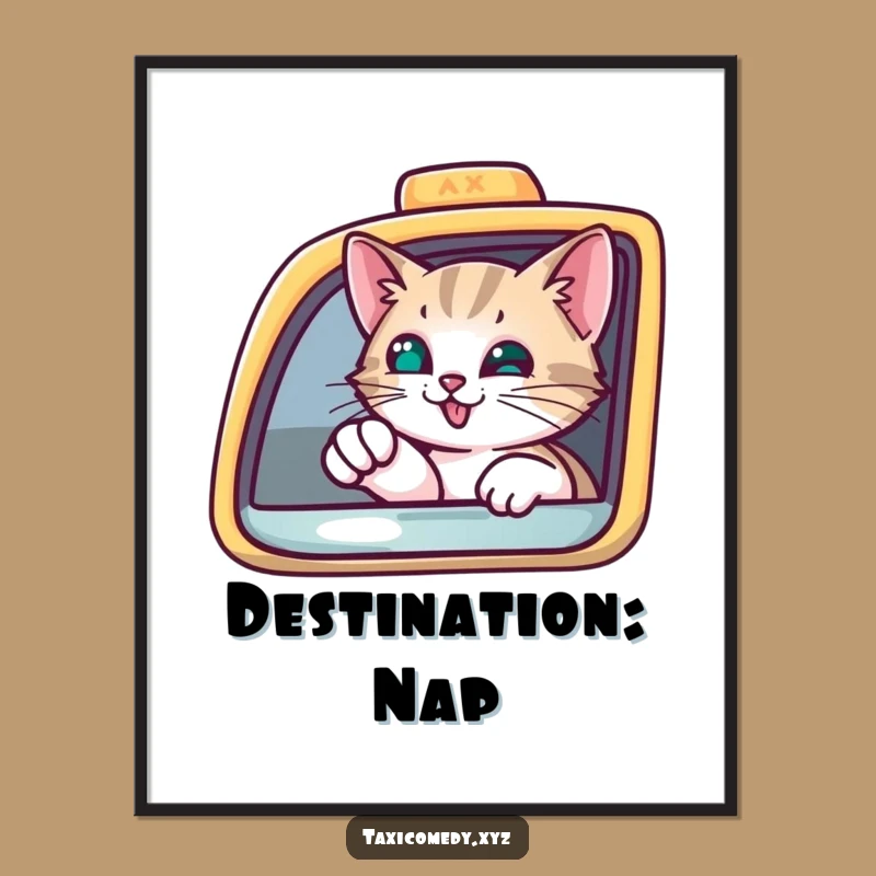 Funny Curious Cat Taxi Digital Print: Pointing Feline, Hilarious Decor