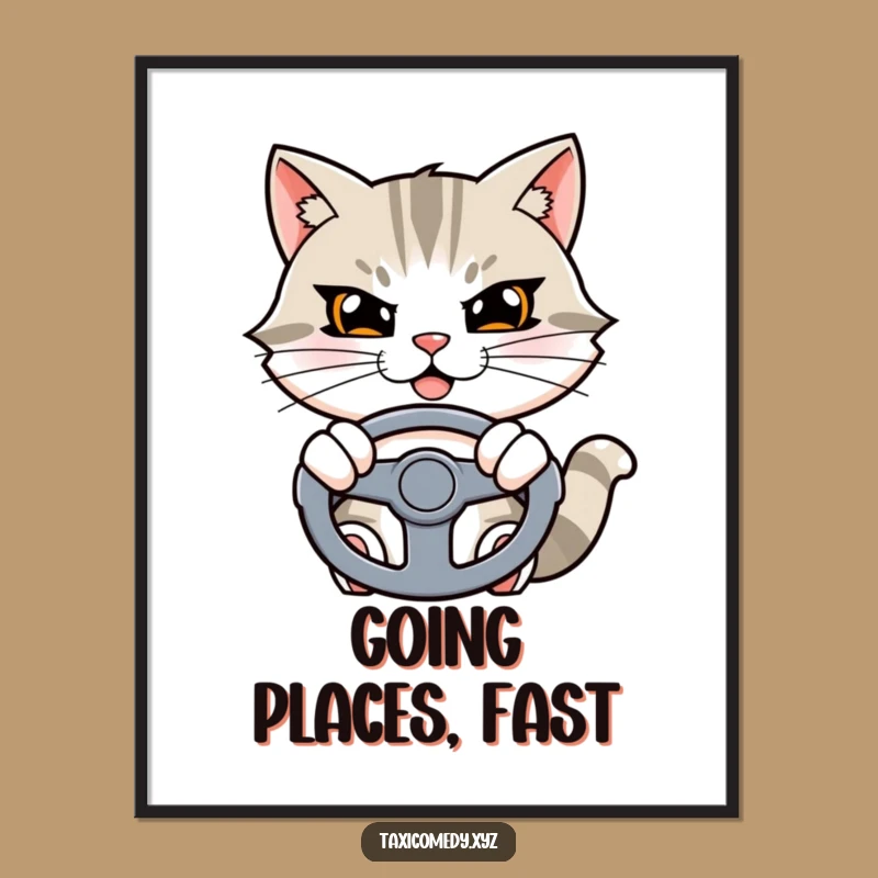 Funny Cat Digital Print: Determined Driver, Instant Art Funny Gift