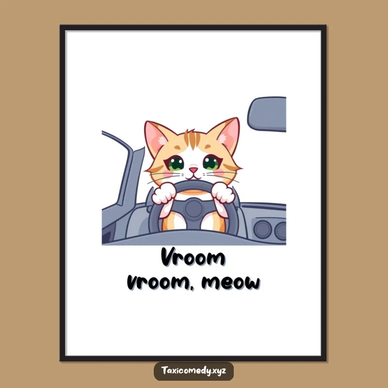 Funny Cat Driver Digital Print: Instant Feline Fun Decor