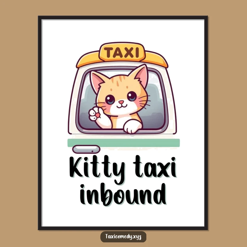 Funny Cat Taxi Digital Print: Instant Feline Fun for Your Walls