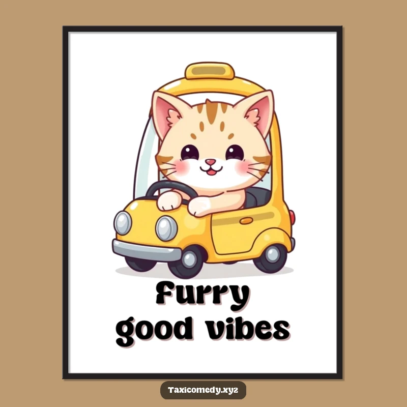 Funny Cat Taxi Driving Digital Art - Hilarious Printable Feline Wall Decor