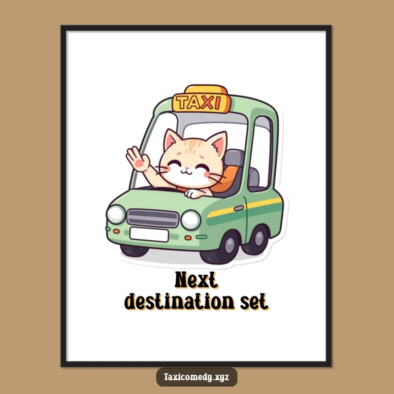 Funny Cat Taxi Goodbye Digital Print: Bring Farewell Art Home