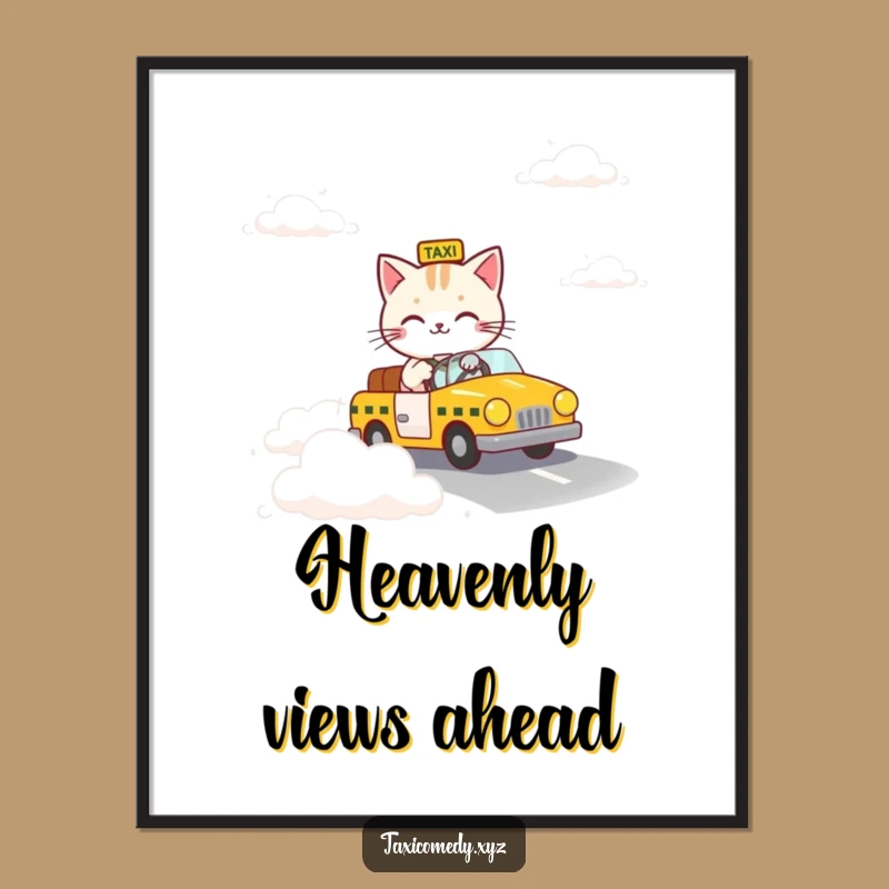 Funny Cloud Taxi Cat Digital Art - Surreal Printable Wall Decor