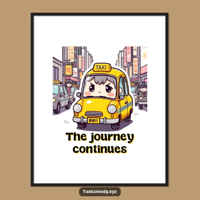 Funny Determined Taxi Digital Art: Cab Navigating Streets, Humorous Wall Art Download Gift