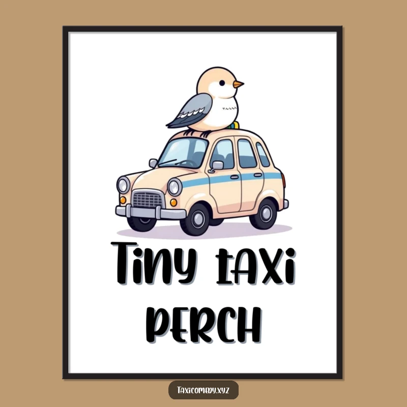 Funny Digital Art Print: Bird on Taxi - Whimsical Decor, Instant Gift