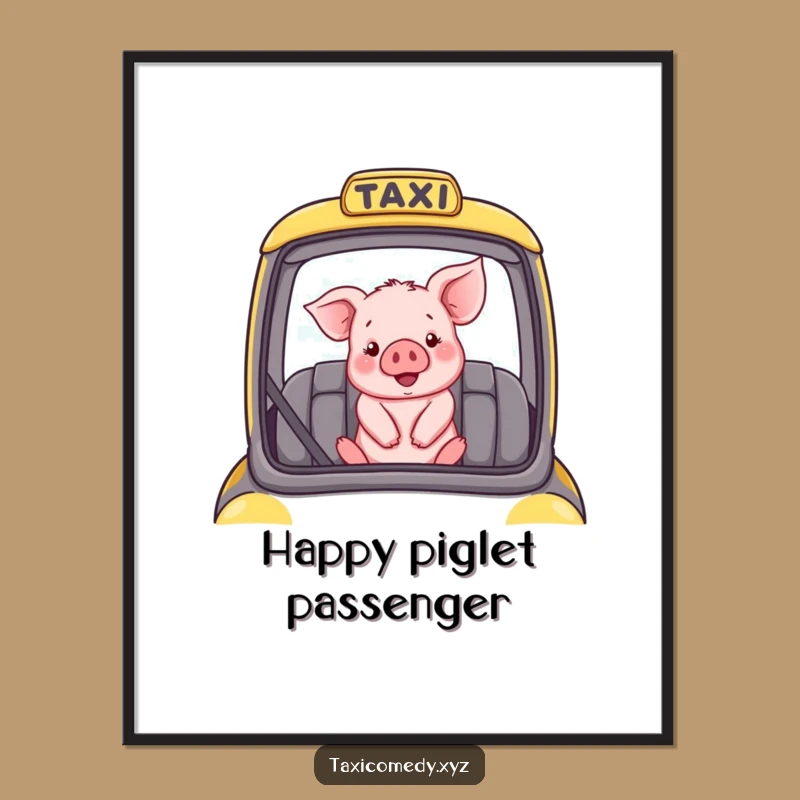 Funny Digital Art Print: Piglet in Taxi - Whimsical Decor, Instant Gift