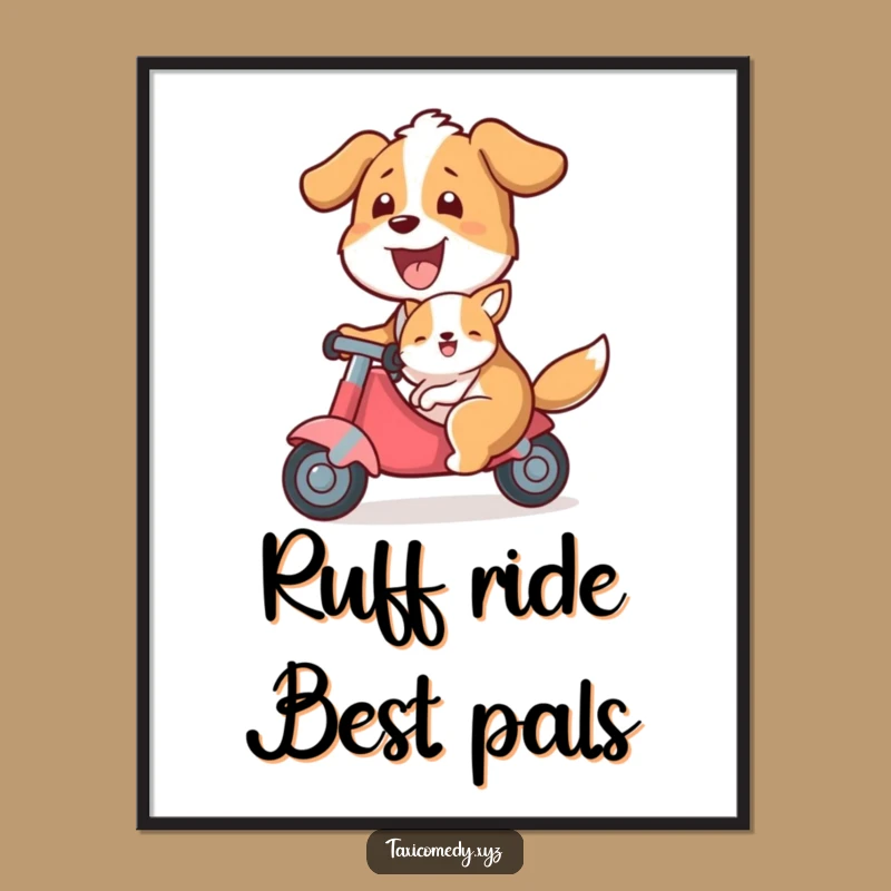 Funny Dog Taxi Digital Print: High-Res Canine Driver with Passenger, Instant Funny Gift!