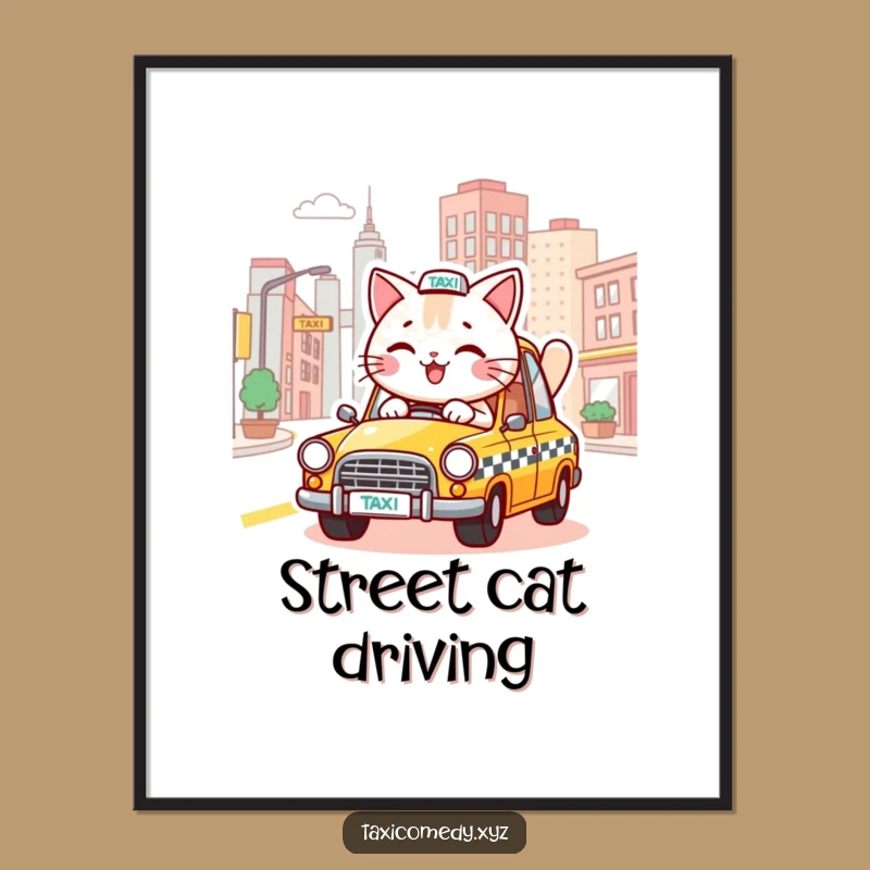 Funny Driving Cat Taxi Digital Art - Instant Humorous Decor