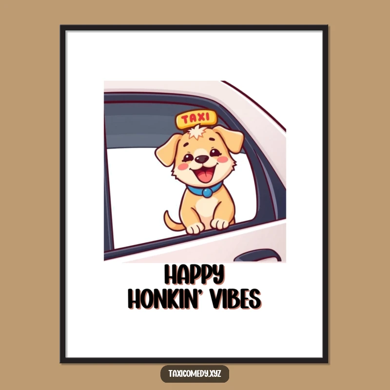 Funny Energetic Puppy Taxi Digital Print: Instant Joy and Hilarious Dog Decor