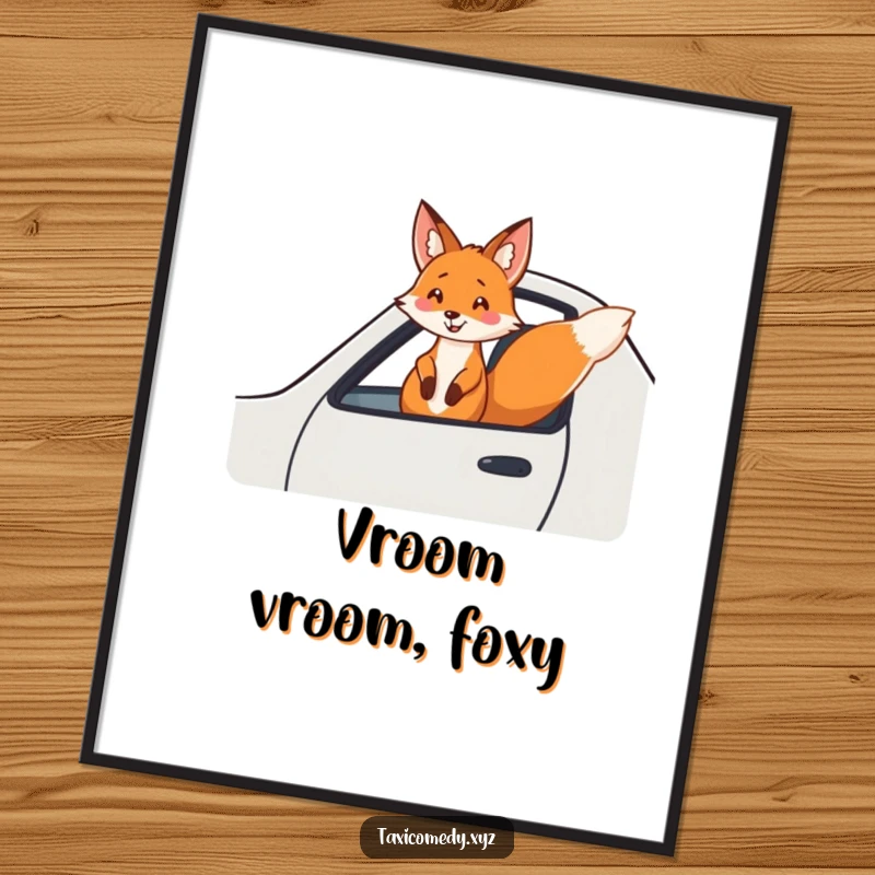 Funny fox digital art print of a cheerful fox enjoying a fast taxi ride. Ready for printing.