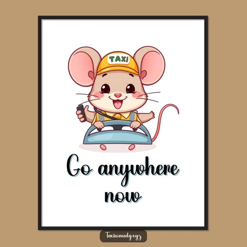 Funny Happy Mouse Taxi Digital Print: Bring Cheerful Art Home