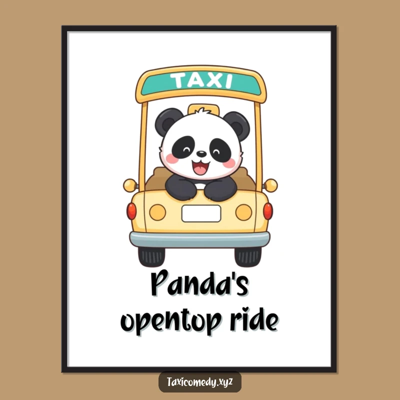 Funny Panda Taxi Rider Digital Art: Joyful Bear Print, Instant Decor Gift