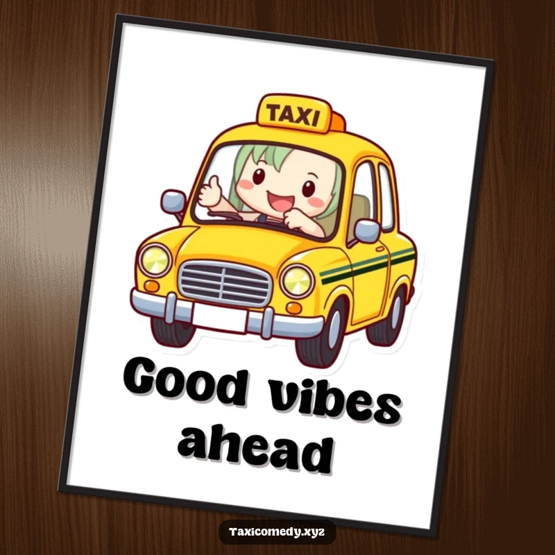 Funny Taxi Driver Digital Art Print of a cheerful taxi driver giving a thumbs-up, designed to bring humorous city vibes to any wall.