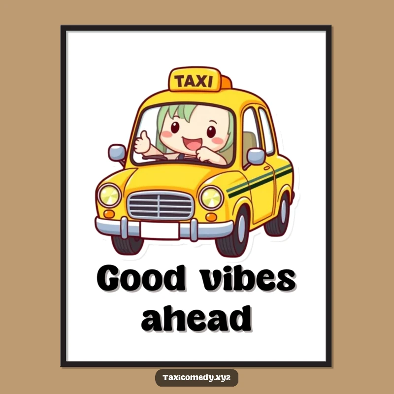 Funny Taxi Driver Digital Art: Cheerful Cabbie Thumbs Up, Humorous Wall Art Download Gift