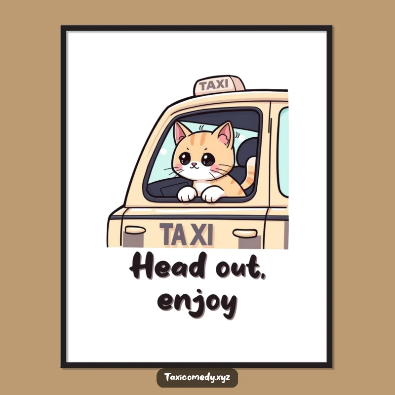 Funny Cat Taxi Digital Art: Cat Passenger for Instant Whimsical Decor