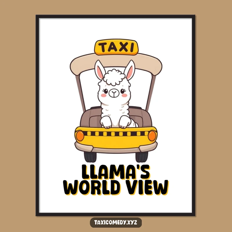 Funny Llama Taxi Print - Cheerful Alpaca's Ride Art, Humorous Digital Download Gift