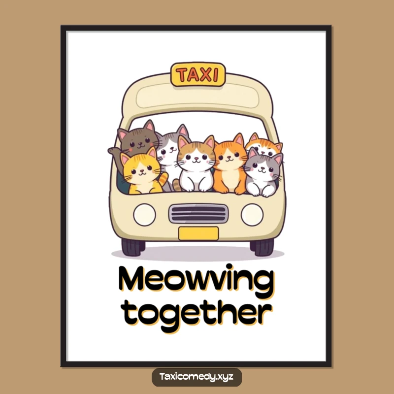 Funny Cat Taxi Digital Art: Packed Feline Ride Printable Gift