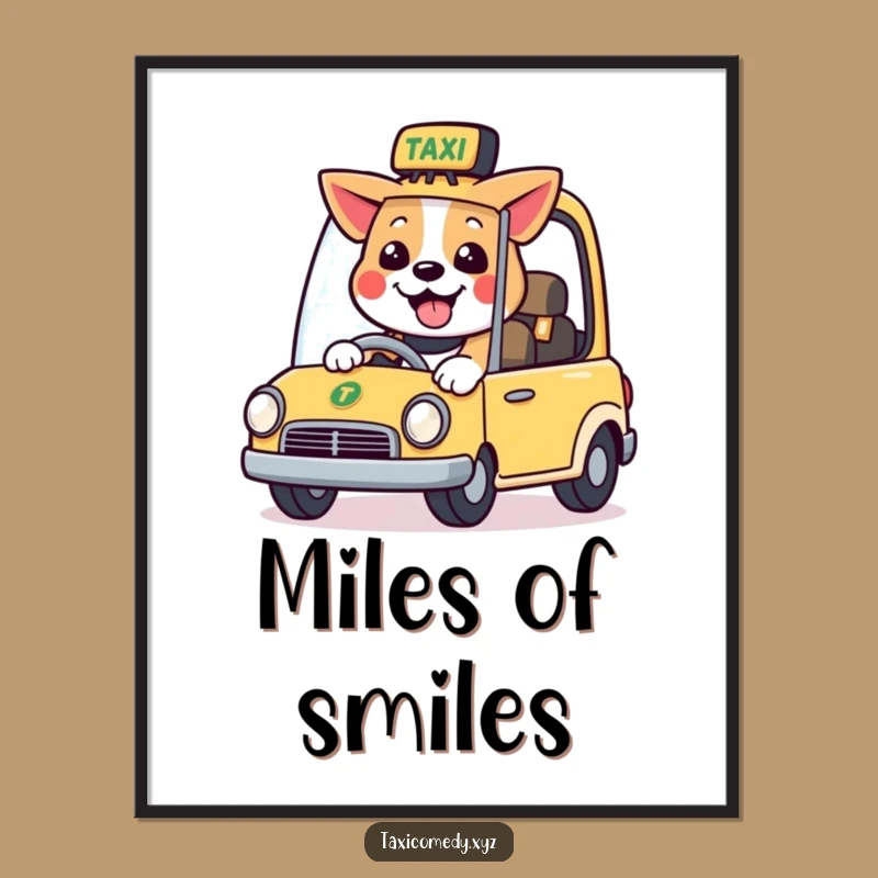 Funny Dog Taxi Driver Digital Art: Happy Canine Driving, Instant Hilarious Gift