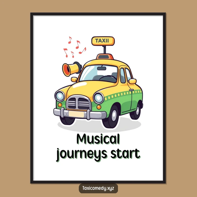 Funny Musical Taxi Digital Art: Whimsical Horn Playing Tunes, Humorous Wall Art Download Gift
