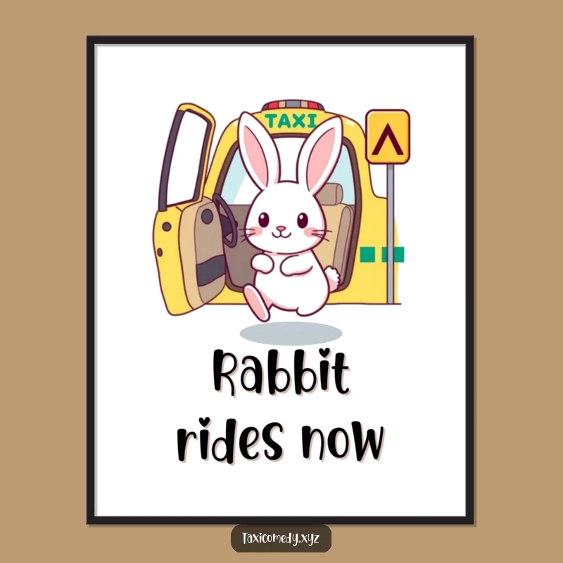 Funny Rabbit Taxi Digital Print: Instant Energy for Your Walls