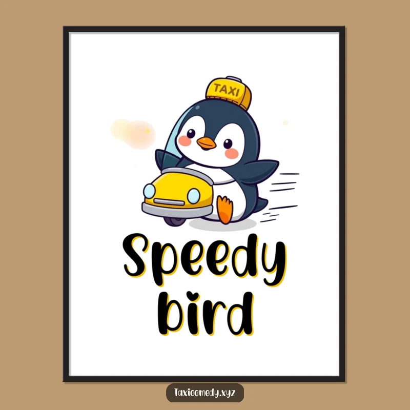 Funny Penguin Taxi Digital Print: Delighted Speed Art, Instant Gift