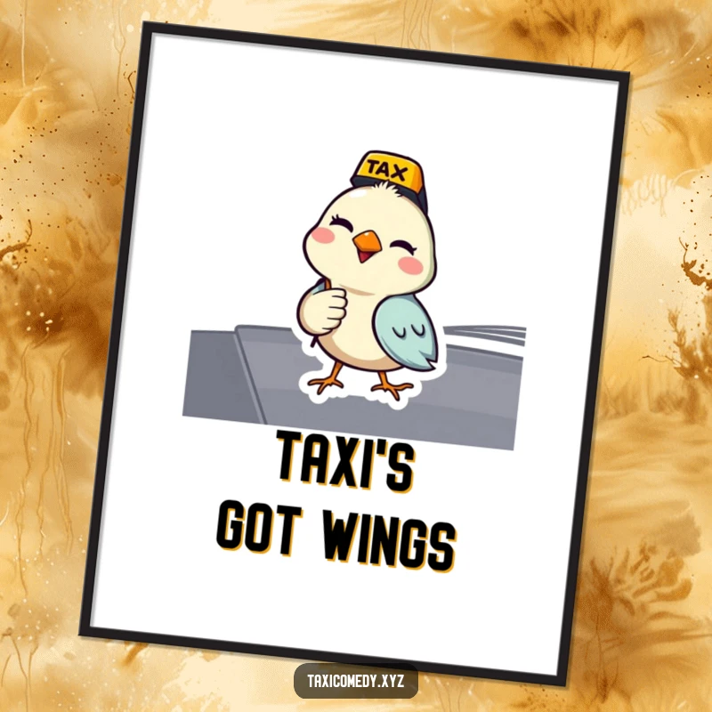 Funny bird digital art print of a bird acting as a taxi driver and giving a wink. Ready for printing.