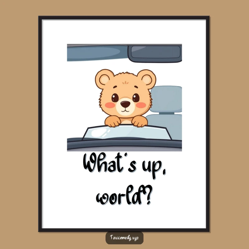 Funny Bear Cub Taxi Digital Art Print: Curious Cub's Artwork for Instant Download