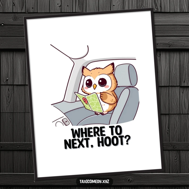 Funny Owl Navigator Digital Art Print: A curious owl looking at a map, a humorous and wise piece for instant wall art.