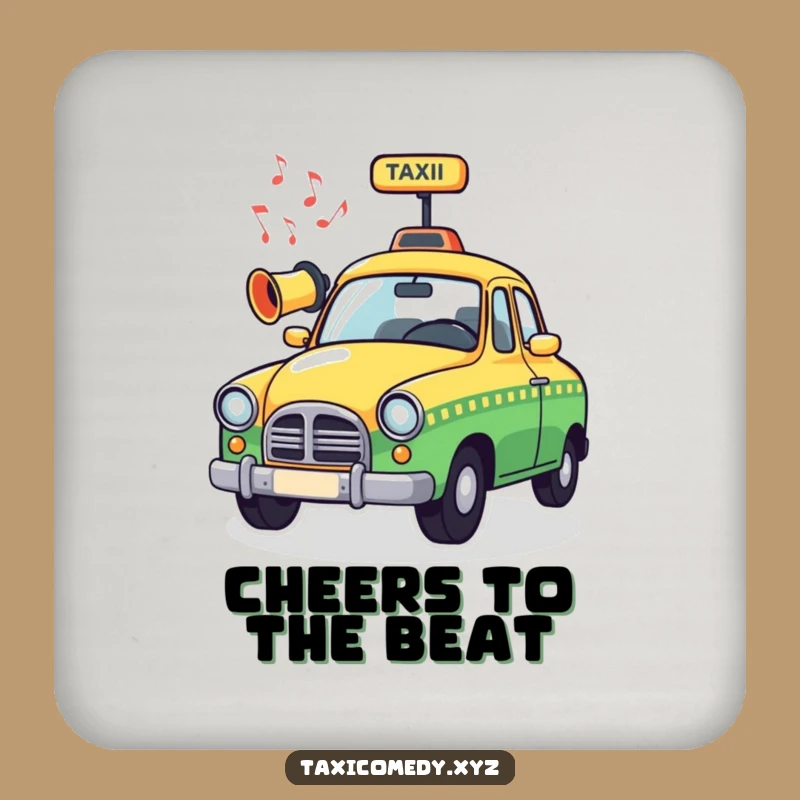 Funny Musical Taxi Coaster: Whimsical Horn Playing Tunes, Humorous Drink Decor Gift