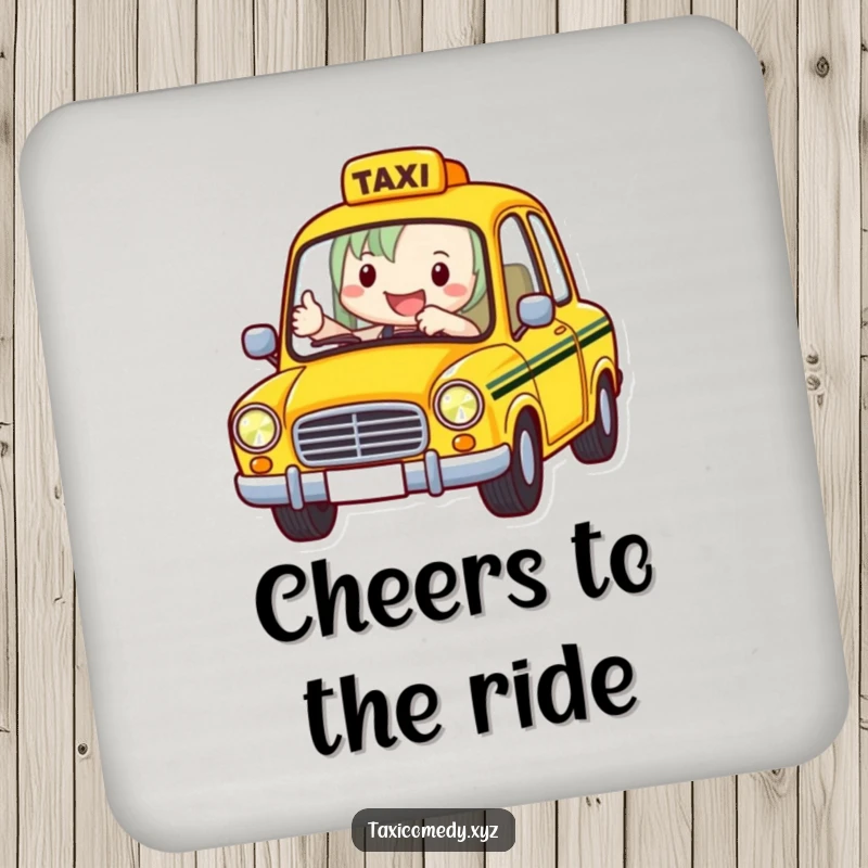 Funny Taxi Driver Coaster depicting a cheerful taxi driver giving a thumbs-up, offering humorous protection for drink surfaces.