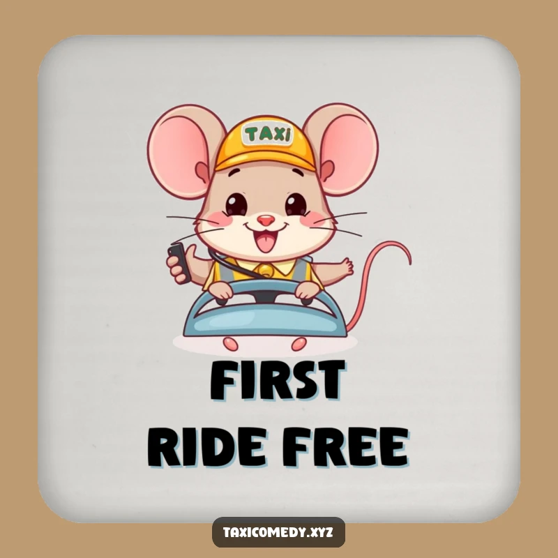 Funny Happy Mouse Taxi Coaster Set: Cheer Up Your Surfaces