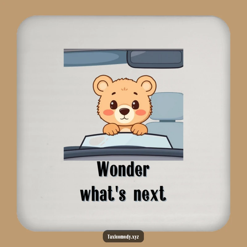 Funny Bear Cub Taxi Drink Coasters: Curious Cub's Set to Protect Your Tables